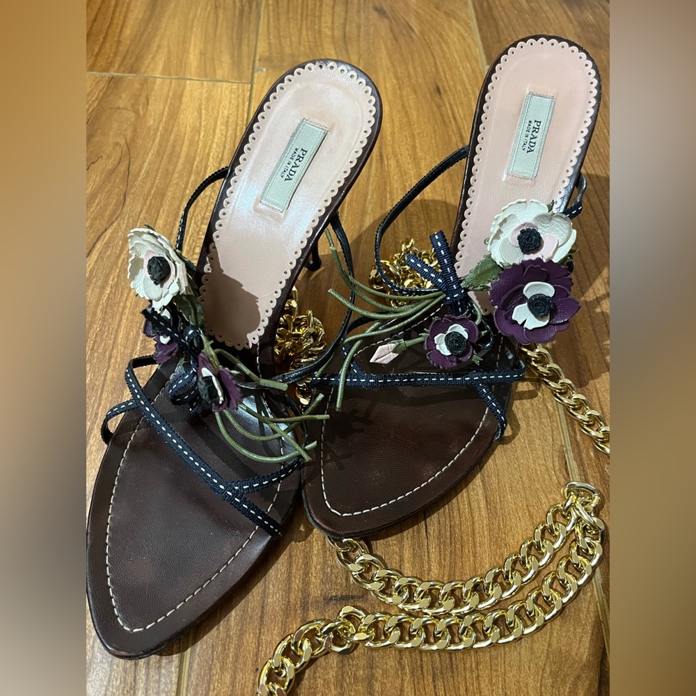 Prada Vintage Leather Floral Heel.